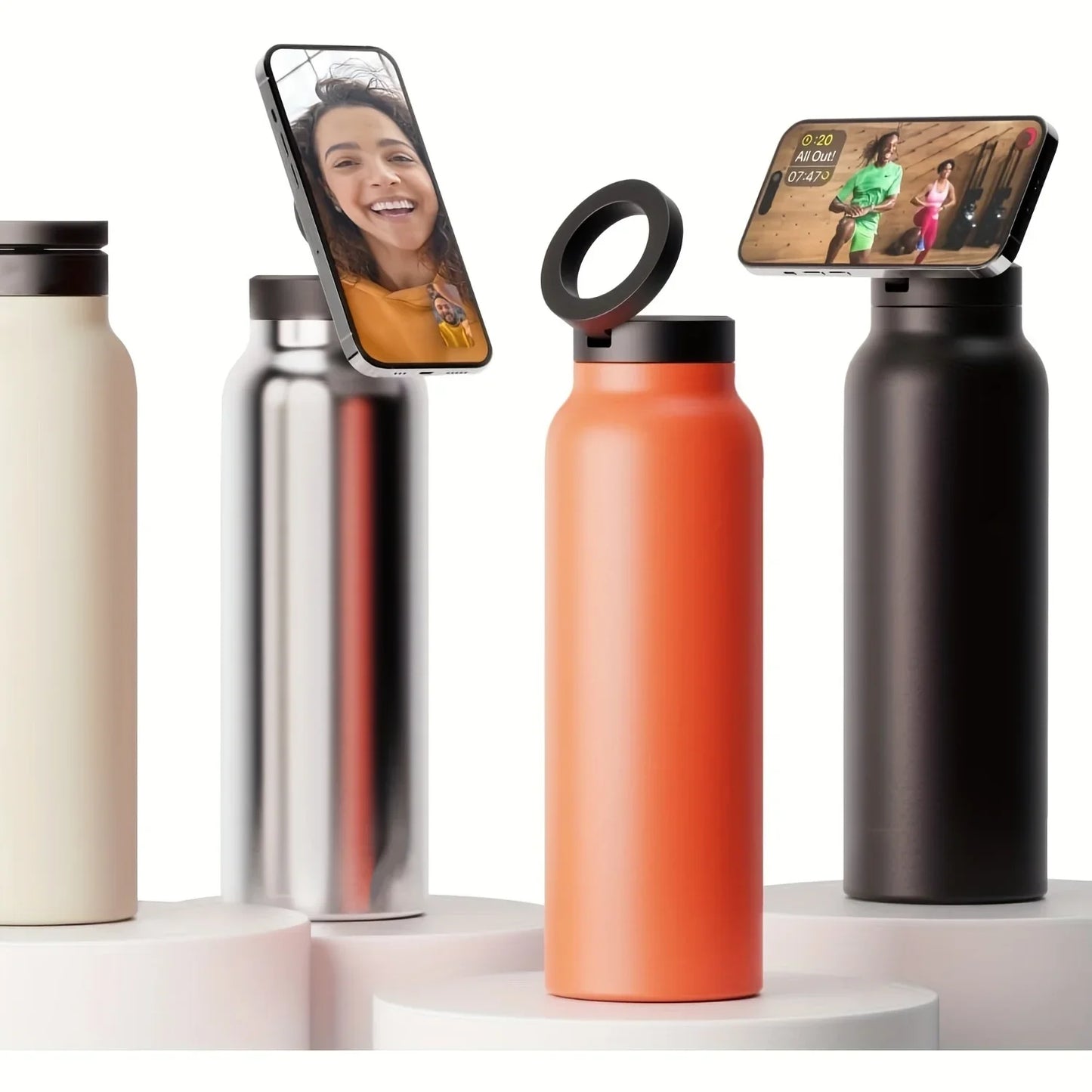Stainless Steel Water Bottle with Phone Holder - Insulated, Foldable Tripod Stand for Outdoor, Car, Selfie Use - 700Ml