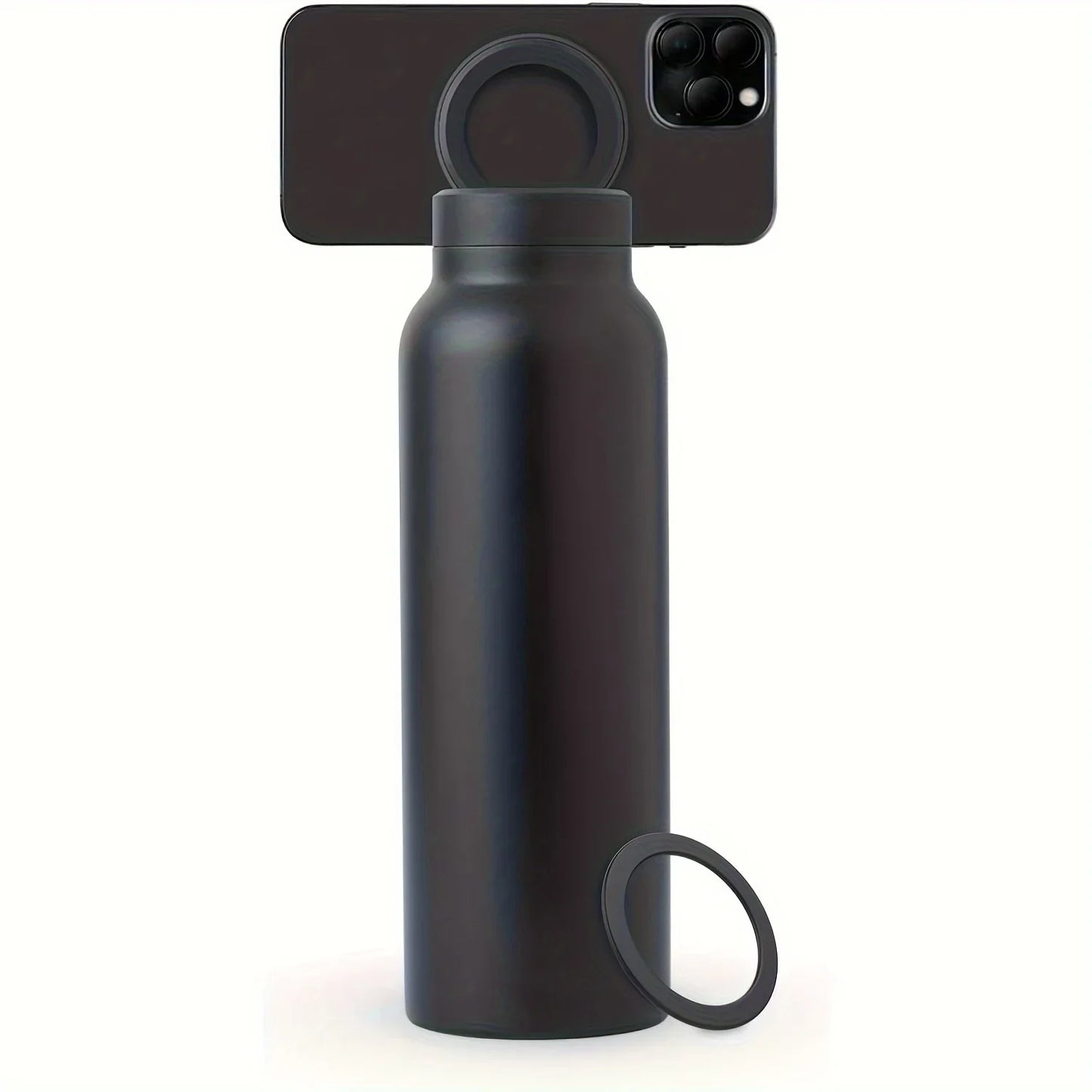 Stainless Steel Water Bottle with Phone Holder - Insulated, Foldable Tripod Stand for Outdoor, Car, Selfie Use - 700Ml